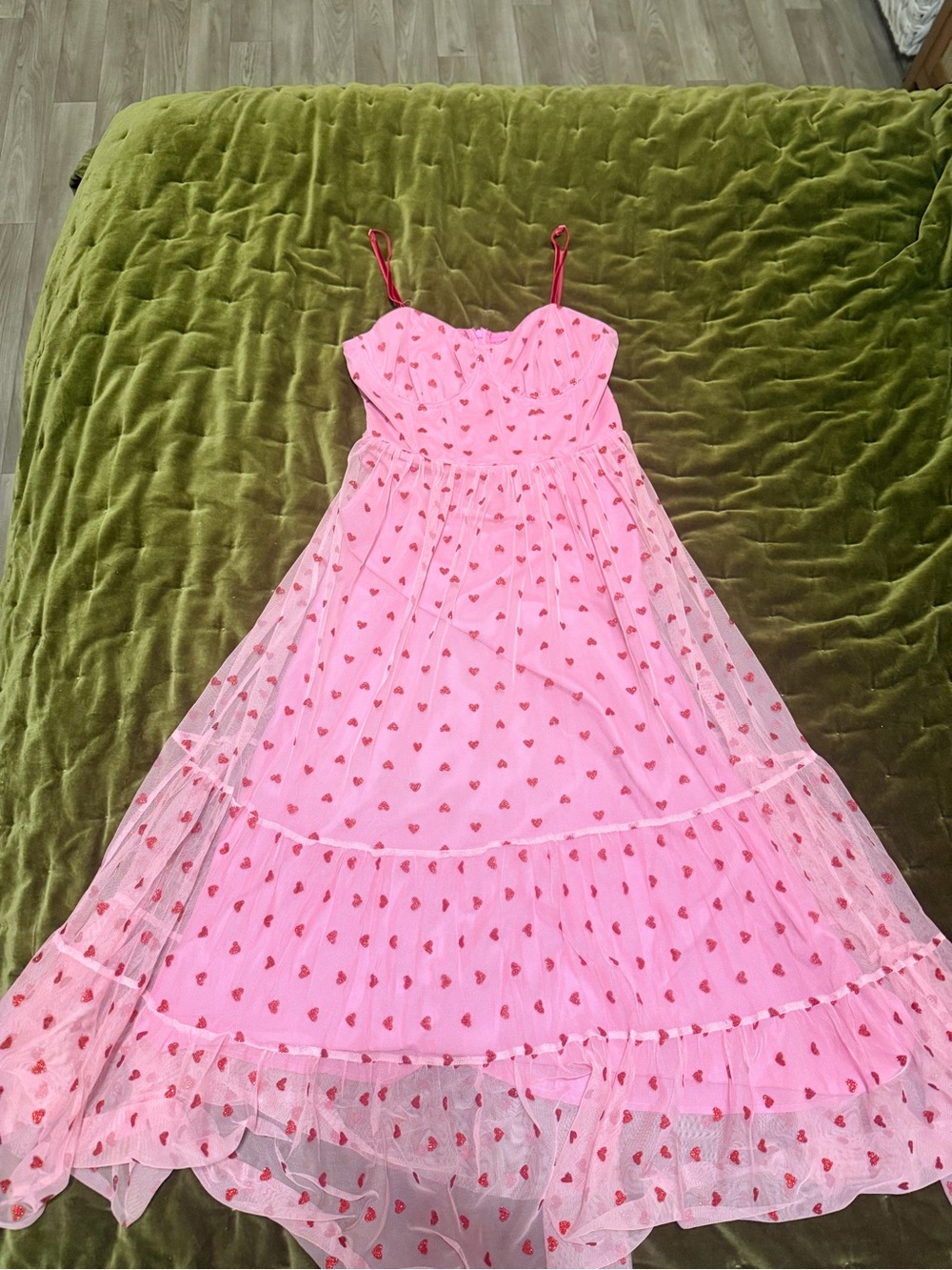 Betsey Johnson Metallic Heart Print Mesh Midi Dress